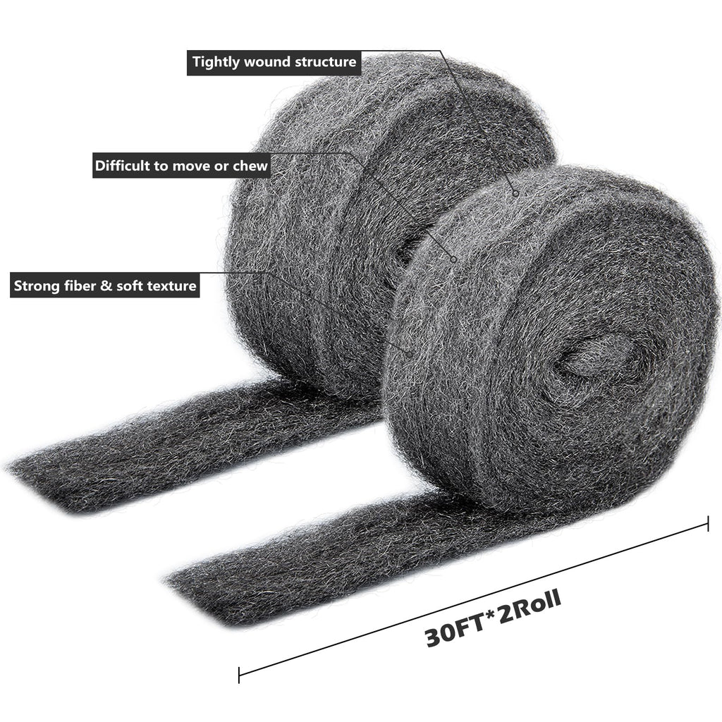 60FT(1.3 LB) Steel Wool Roll, Coarse Wire Fabric for Pest Control, Hardware Gap Blocker & Animal Proofing in Home & Garden (DIY Kit)