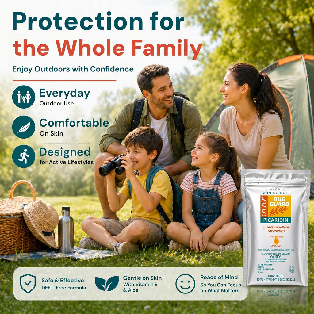 AVON Skin So Soft Bug Guard Plus Picaridin Insect Repellent Towelettes – DEET-Free Mosquito Repellent Wipes with Vitamin E & Aloe, Mosquito & Tick Protection, Individually Wrapped,16 CT EPA ID: 806-30