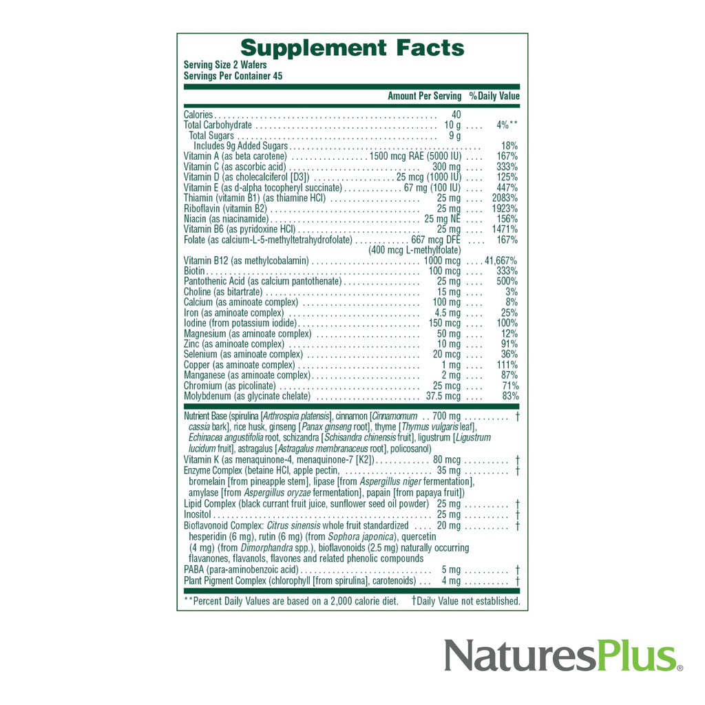 NaturesPlus Source of Life Adult’s Chewable, Apple Cinnamon - 90 Wafers, 2 Pack - Multivitamin & Mineral Supplement - Immune & Digestive Support with Vitamin D3 - Vegetarian - 90 Total Servings