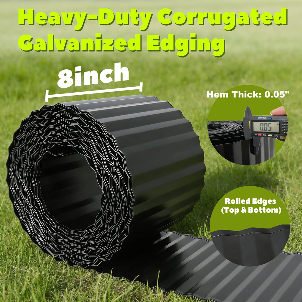 Anleolife Galvanized Steel Garden Landscape Edging Roll, 60FT x 8" Black