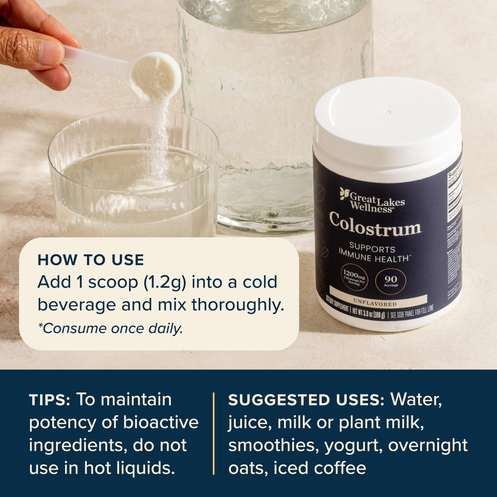 Great Lakes Wellness Colostrum Supplement Powder, 90 Servings (3.8oz), 1200mg per Serving, Pure Bovine Colostrum Powder for Immune Support, No Fillers, Third Party Tested