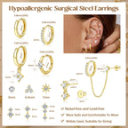 11 Pairs All CZ Hoop Earrings Stack Hypoallergenic Huggie Earring Studs