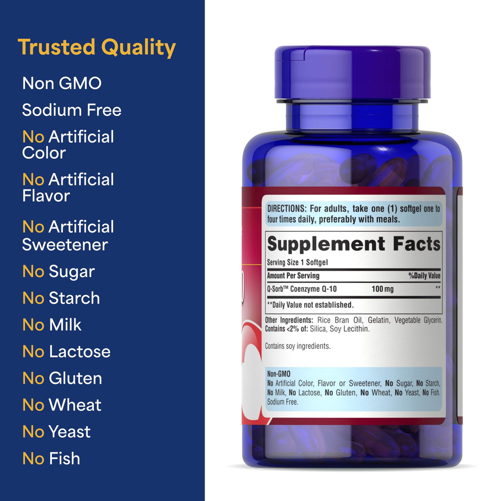 Puritan's Pride Coenzyme CoQ10 100mg, Dietary Supplement for Heart Health, Blood Pressure, Oral Gum Health, and Healthy Aging Support, 240 Rapid Release Softgels, 2-Pack