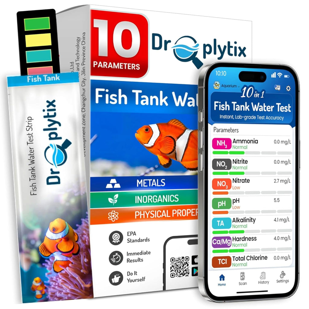 DROPLYTIX Digital Aquarium Water Test Kit, App-Enabled 10-in-1 Freshwater & Saltwater Aquarium Test Strips for Fish Tanks, Shrimp, Reef Test Strips, pH, Ammonia, Nitrate, Nitrite, GH, KH, Chlorine
