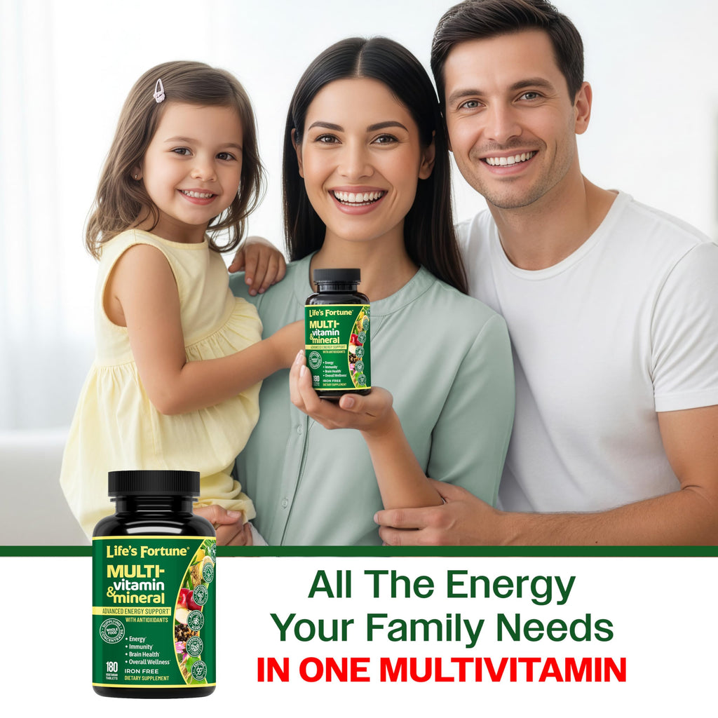 Life's Fortune Whole Food Multivitamin & Mineral Supplement for Men & Women – Energy Support Vitamins for Immune, Brain & Metabolism Support – Iron Free, 180 Vegetarian Tablets
