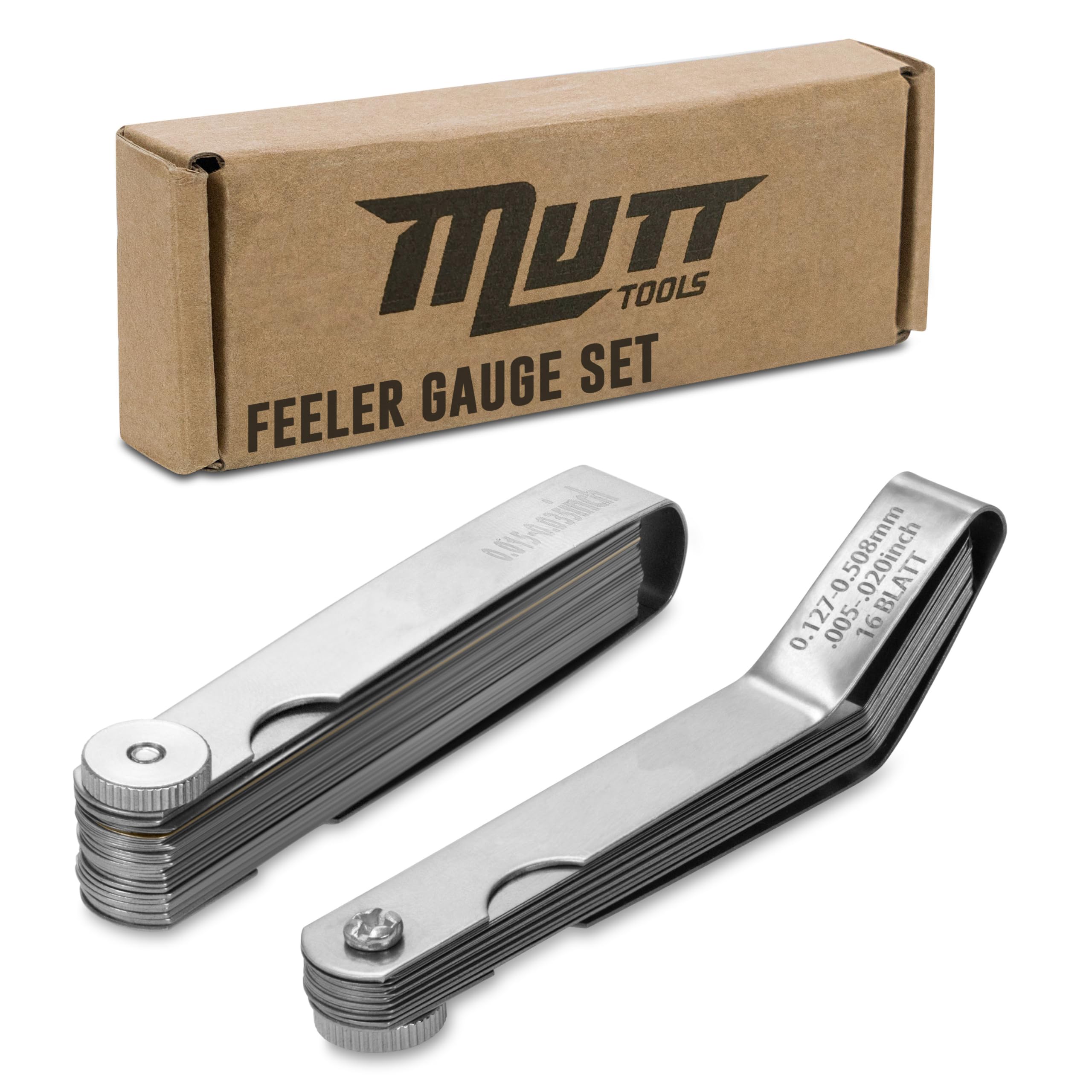 Mutt Tools Feeler Gauge Set Metric and Inch for Valves, Spark Plug Gap Tool