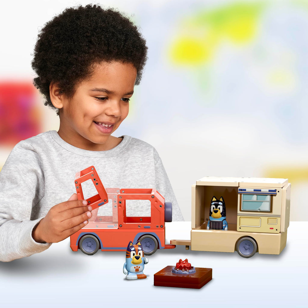 Tile Town Bluey Heeler Camper Magnetic Tile Set with Bluey and Bandit Figures, Magnetic Building Set, Interactive Construction Toy, Safe and Creative Magnet Tiles, Buildable Tile Sets for Kids 3+