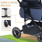 TODEFULL Pet Stroller with 4 Wheels, 3 in 1 Folding Puppy Strollers for Small/Medium Dogs Cats up to 50lbs, Lightweight Pet Travel Carrier with Detachable Cushion, Storage Basket and Cup Holder, Blue