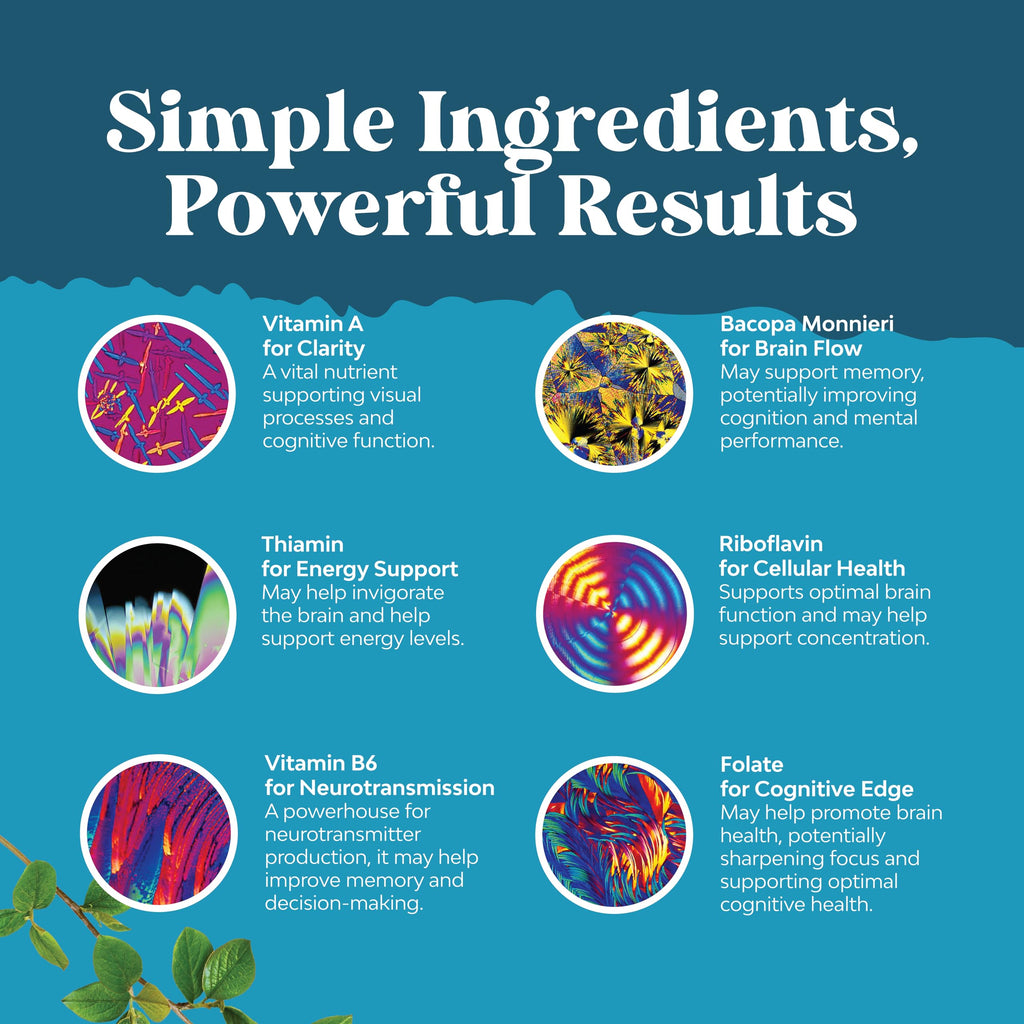 Nootropic Brain Supplement for Memory and Focus Support - Vitamins for Mental Support & Clarity with Bacopa Monnieri, VIT A, B6, Riboflavin, Niacin, Thiamin & Folate - Cognitive Complex - 60 Ct