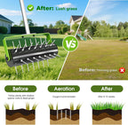 Failenfeivp Rolling Lawn Aerator Tool Heavy Duty Manual Push Aerator Lawn Tool with 42 Spikes Lawn Aerator Spike Tool for Maintaining Garden Yard Soil Health(Green,70IN)