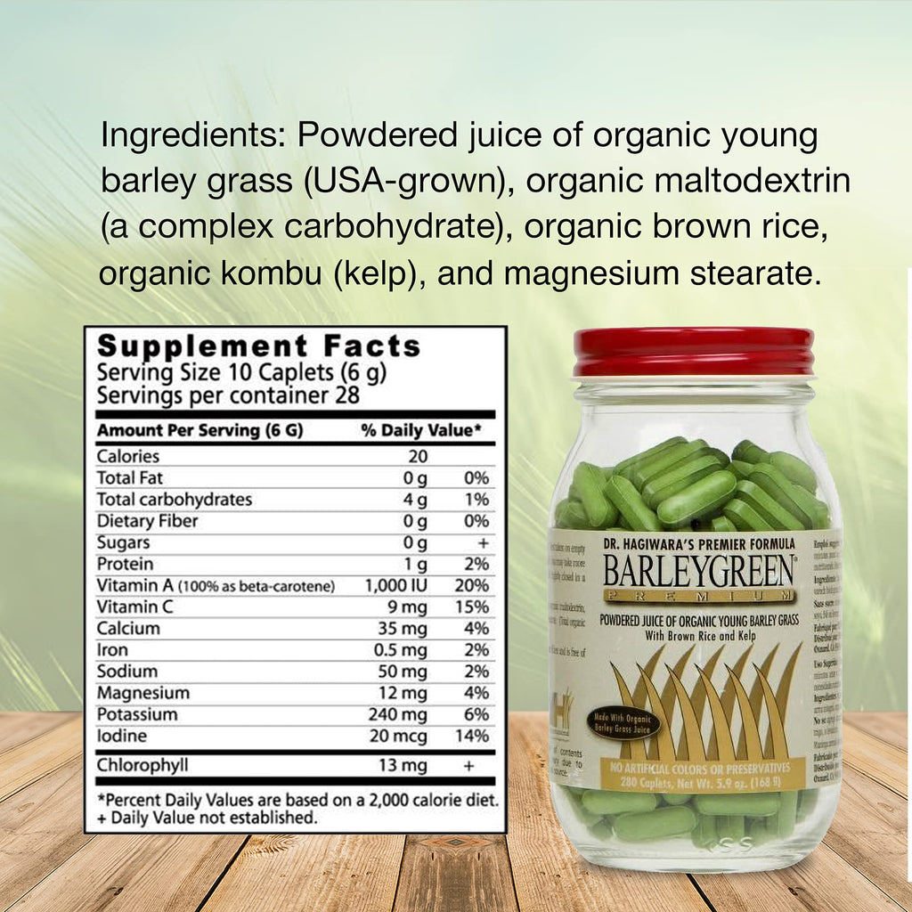 BARLEYGREEN Dr. Hagiwara's Premium Caplets Vegetable Supplement w/Kelp & Brown Rice (280 Tablets)