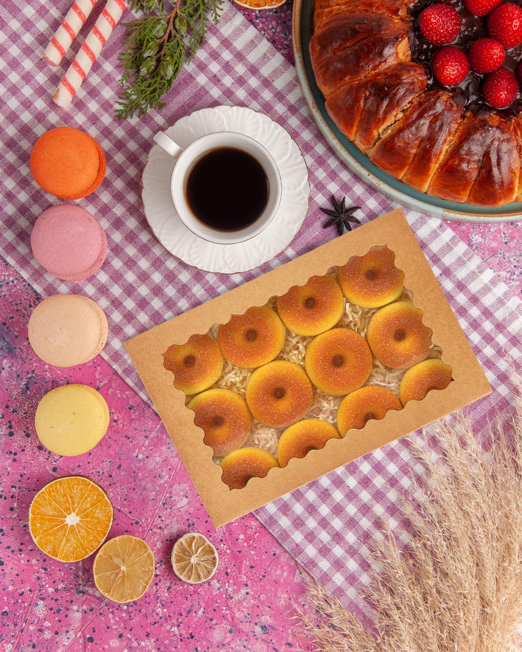 qiqee Auto-pop Up 14x10x2.5 Inch Brown Cookie Box with Window 15Pcs Pastry Macaron Bakery Box For Packaging