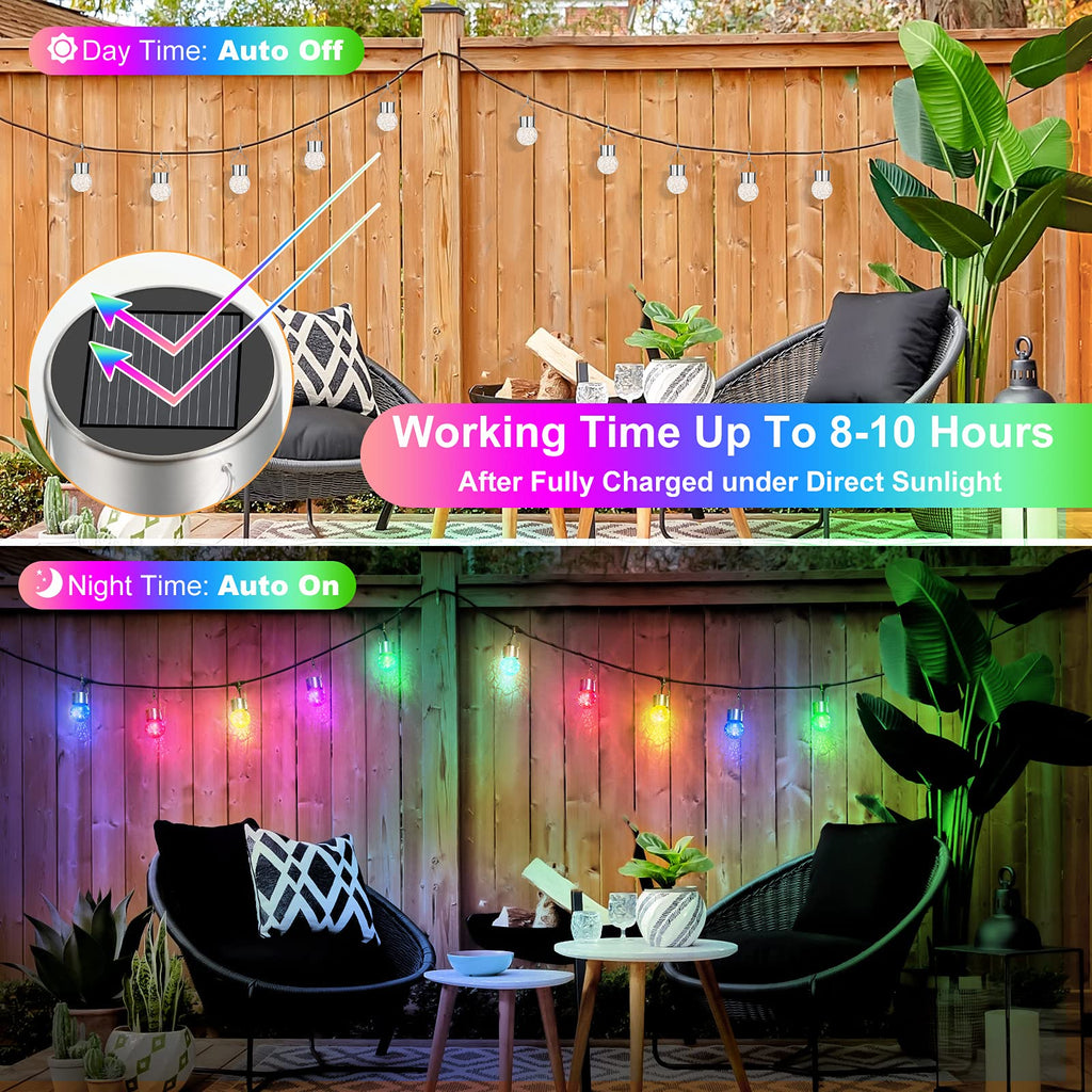 12Pack Outdoor Hanging Solar Lights, Cracked Glass Ball Lights, Multicolor