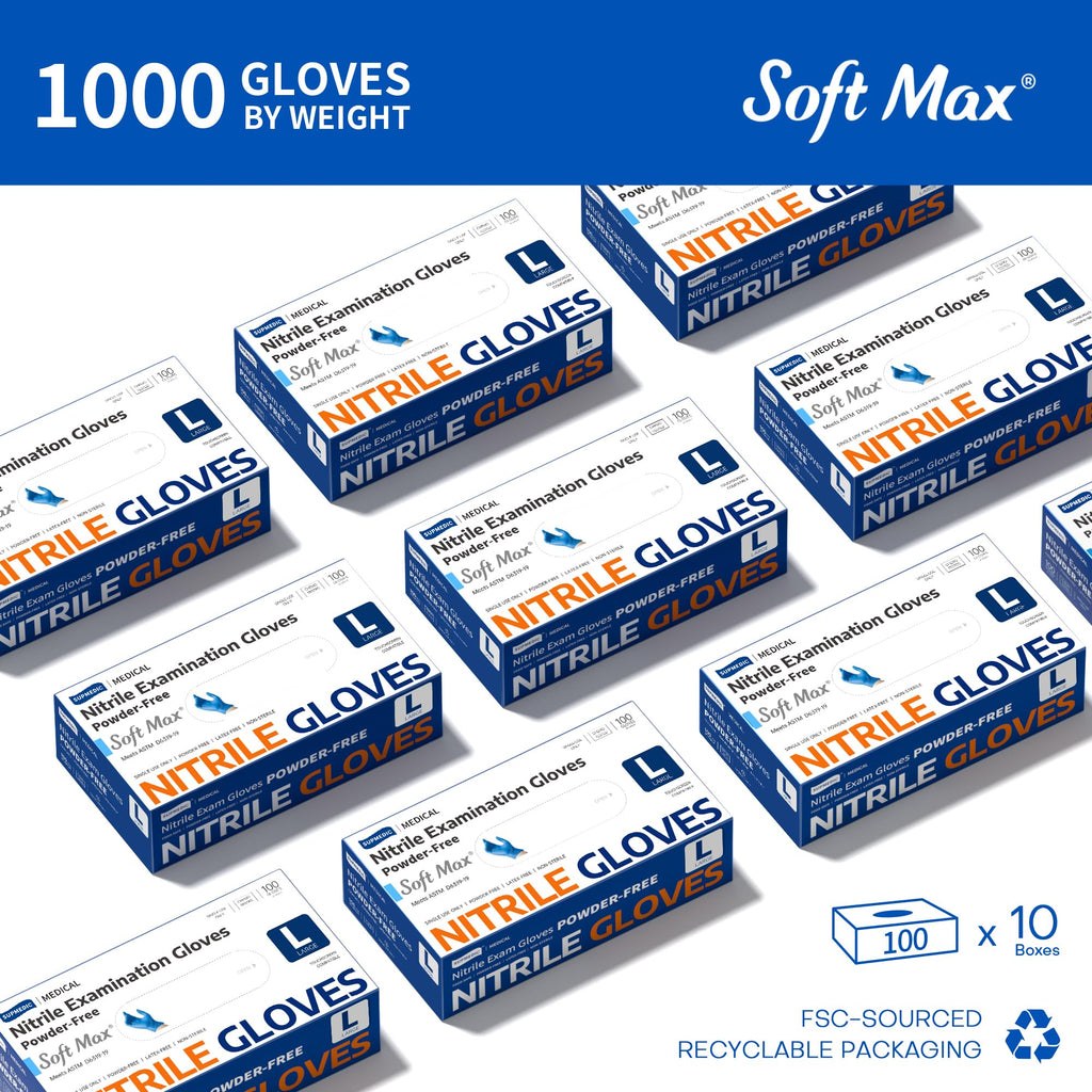 Supmedic Nitrile Exam Glove, 3.5 mil Disposable Medical Gloves Powder-Free Latex-Free Food Safe Cleaning Cooking,1000 pcs Blue (Large)