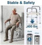 HOMLAND Raised Toilet Seat with Handles, 400 LBS Toilet Seat Risers for Seniors with Dual-Crossbar Support, Adjustable Height & Width Handicap Elevated Toilet Riser Fit Any Toilet, Gray
