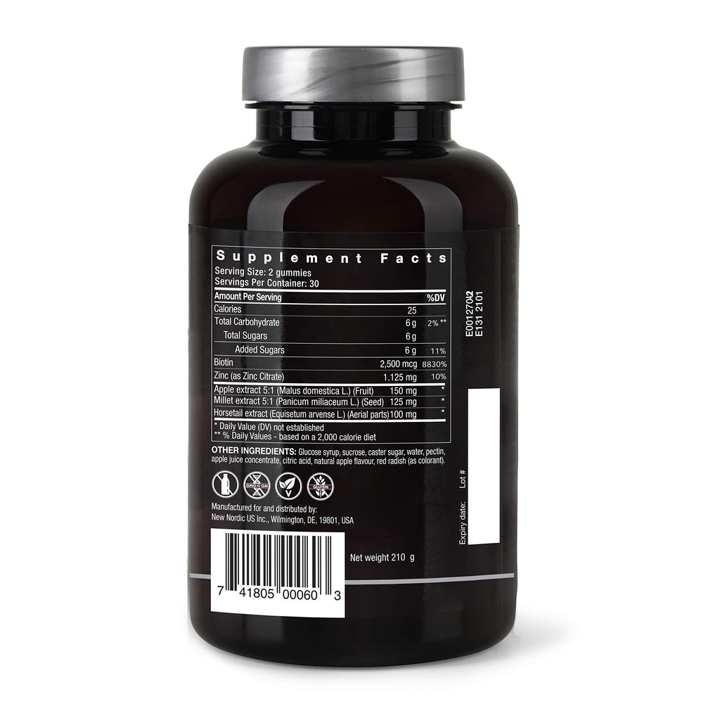 NEW NORDIC Hair Volume Gummies, 2500 mcg Biotin, Daily Hair Vitamins Supplement to Support Hair Skin & Nails, Vegan, 60 Count (Pack of 3)