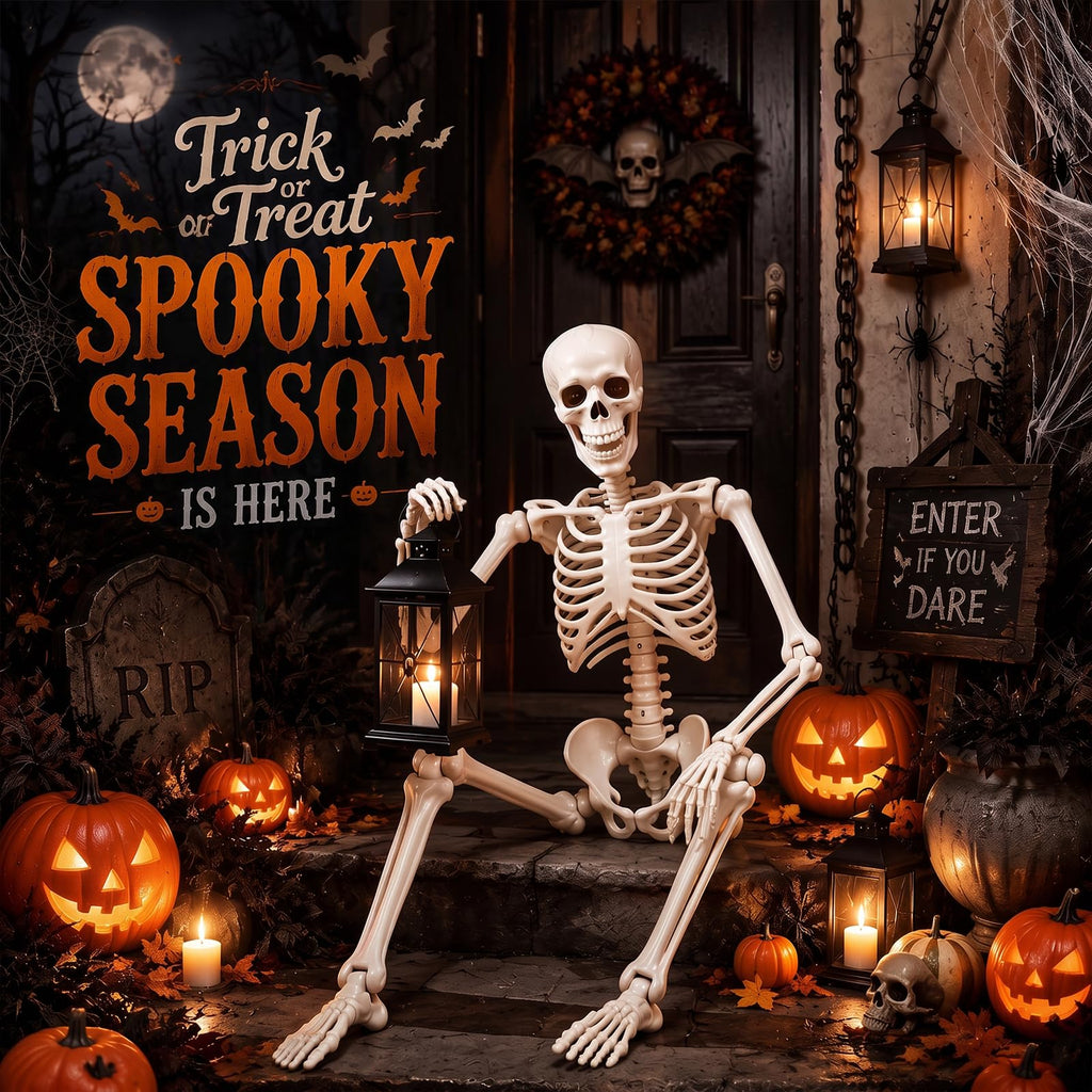 Toolterritary 36" Halloween Skeleton, 3 ft Human Skeleton Full Body Posable Joints Plastic Skeleton for Halloween Decoration, Yard Patio Lawn Garden Skeleton Spooky Party Decoration Indoor Outdoor