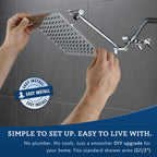 G-Promise All Metal 8 Inch Dual Square Shower Head with Handheld Spray Combo, Rain Shower Head, Adjustable Extension Arm, Smooth 3-Way Diverter, 71 Inch Extra Long Hose - A Bathroom Upgrade (Chrome)