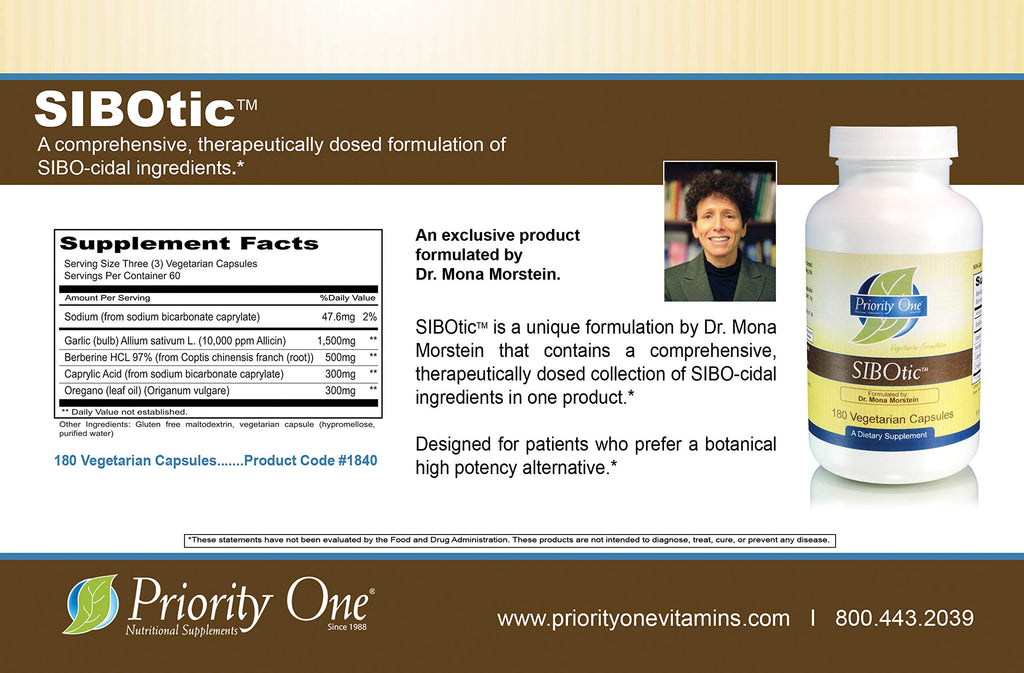 Priority One Vitamins SIBOtic™ (180) Caps - Support for Healthy Small Intestinal Bacterial Balance.* Exclusive Formulation by Dr. Mona Morstein Clinical Strength