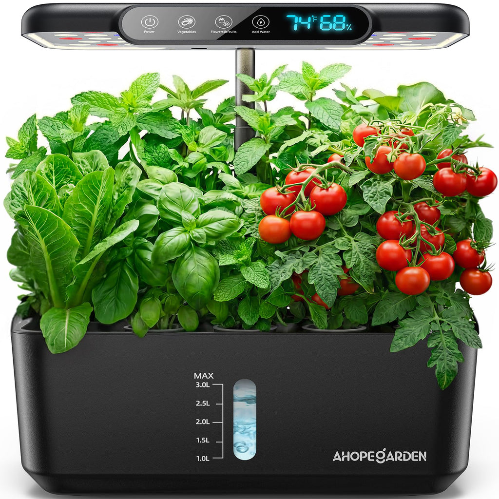 Ahopegarden Hydroponics Growing System Herb Garden: 10 Pods Indoor Garden Kit with LED Grow Light and Smart Temp & Humidity Display - Plant Germination Kit for Home Kitchen