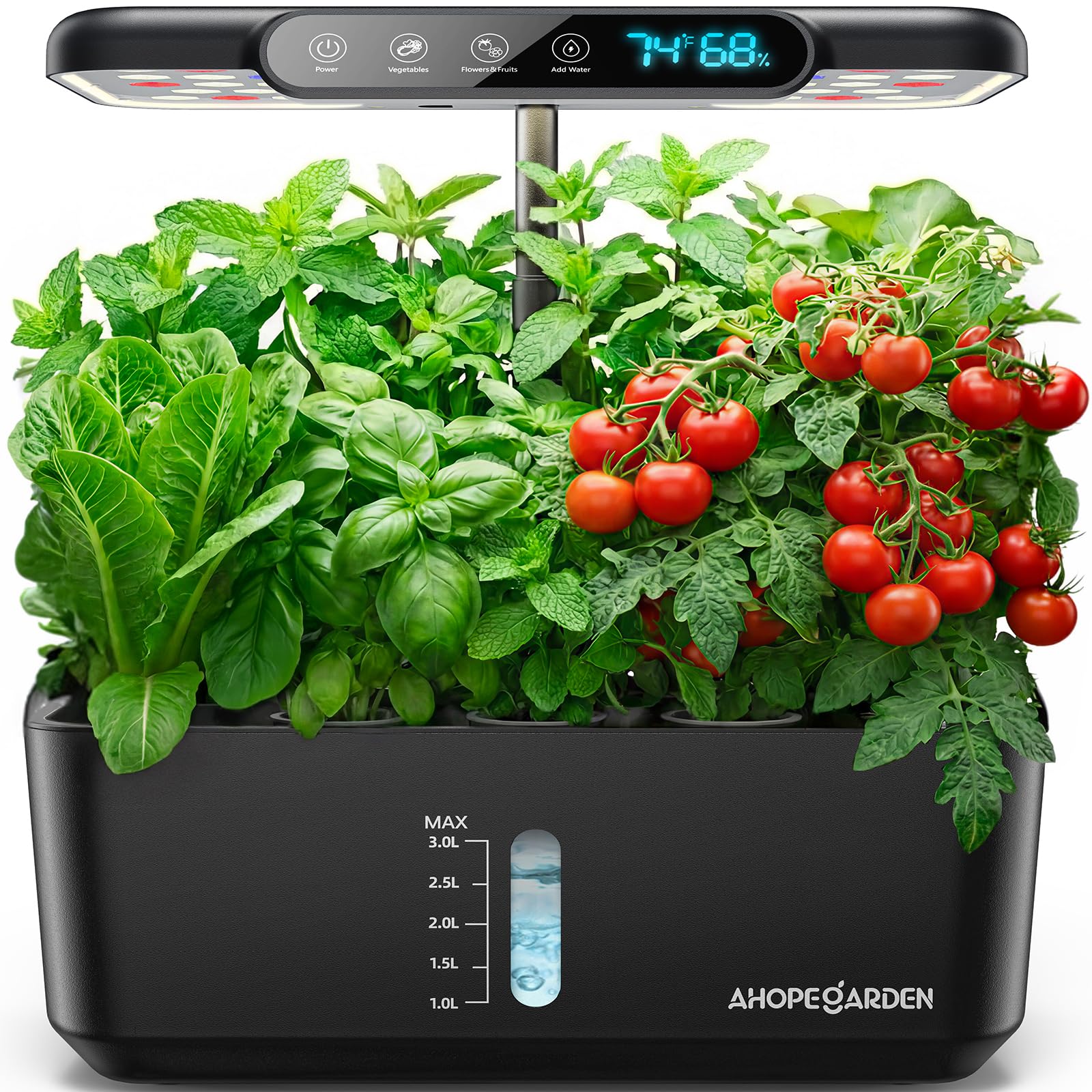 Ahopegarden Hydroponics Growing System Herb Garden: 10 Pods Indoor Garden Kit with LED Grow Light and Smart Temp & Humidity Display - Plant Germination Kit for Home Kitchen