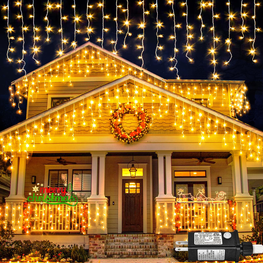 Icicle Lights for Outside Christmas Lights Outdoor 66ft 640 LEDs Warm White
