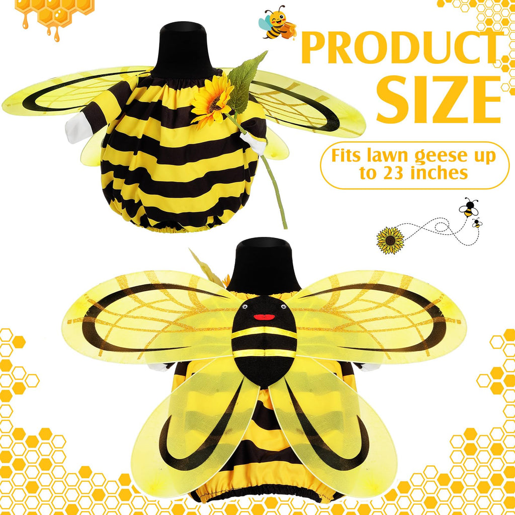 FuWeave Summer Bee Porch Goose Outfit for 23" Porch Goose Clothes with Bee Wings Sunflower for Spring Summer Outdoor Statue Garden Deck Patio Yard Lawn Art Decoration