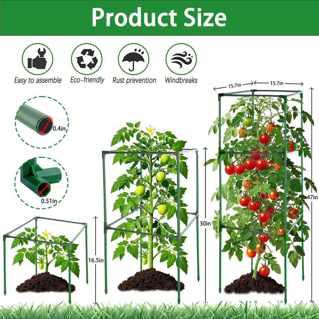 3 Pack 47x15.7x15.7Inches Square Tomato Cages for Garden,Heavy Duty Steel Tomato Trellis for Garden,Cherry Tomato Cage,Durable Tomato Plant Support for Cucumbers and Climbing Vegetables