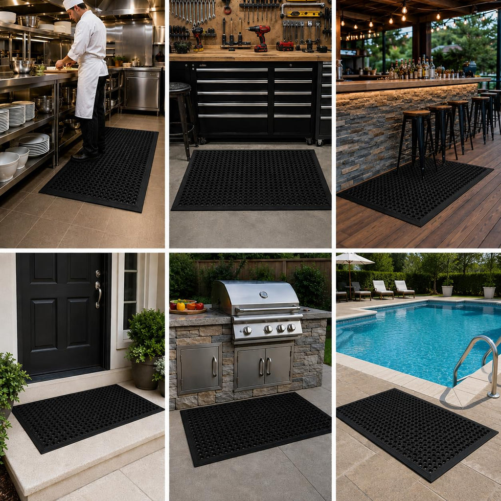 UNIMAT-Anti-Fatigue Outdoor Rubber Drainage with Non-Slip Backing Heavy Duty Mat for Restaurant Industrial Use-3'x 5' Black Mat-Ideal Bar Accessory