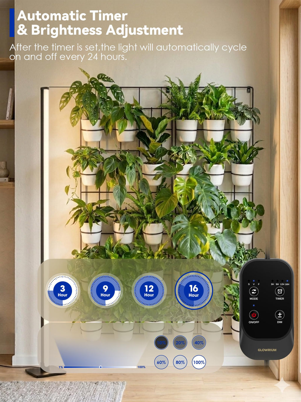 GLOWRIUM 60in Standing Grow Light, Vertical Grow Lights for Indoor Plants
