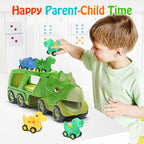 Veslier Dinosaur Car Toys for2 3 4 5 Years Old Boys, Friction Power Carrier Truck with 4 Pack Small Pull Back Dino Car, Christmas Birthday Gift for 3+ Boy Girl Kids Toddlers