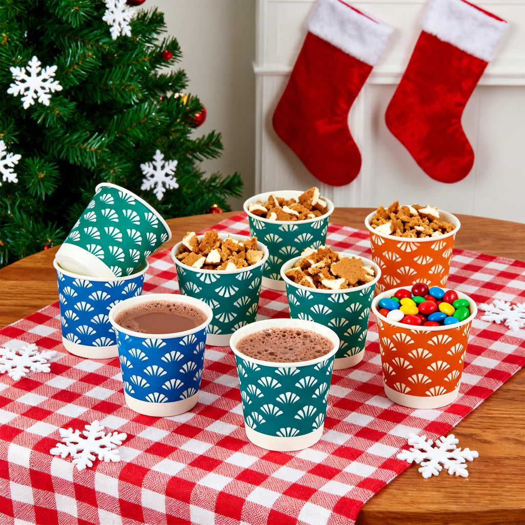 JollyPack 600 Pack 3 oz Disposable Bathroom Paper Cups, Small Mouthwash Cups in Orange, Blue, and Green, Great for Candy, Biscuits, Bathroom Use, Parties, Picnics, and Travel
