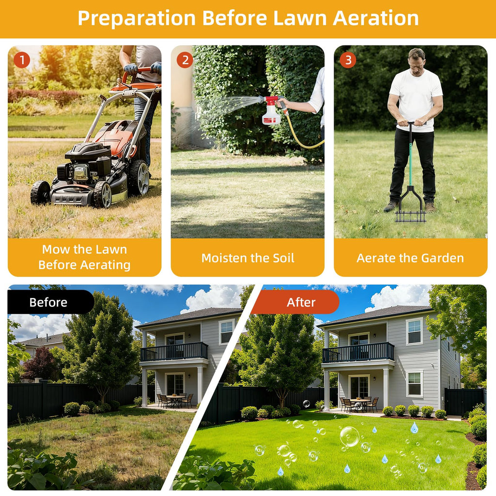 Lawn Aerator Tool with Dual-Layer Self-Cleaning Spikes, 15 Spike Heavy Duty Manual Lawn Aerator for Compact Soil, Anti-Clog Grass Aerator for Yard, Garden & Lawn Care