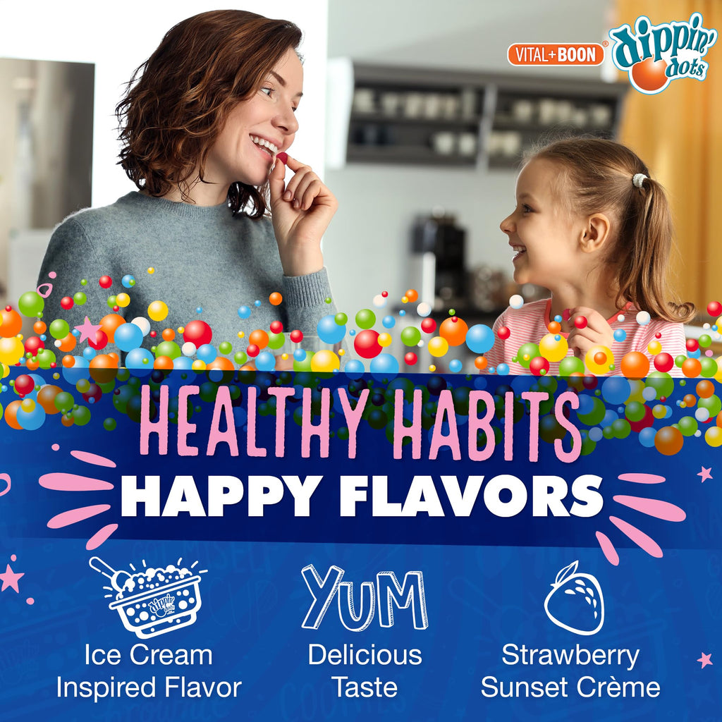 Dippin Dots - Melatonin Gummies for Kids & Adults (30 Day Supply) Strawberry Sunset Creme Flavor | 2.5mg Per Kids Melatonin Gummy | Supplement for Faster & Longer Sleep | Gummies for Children (120 Ct)