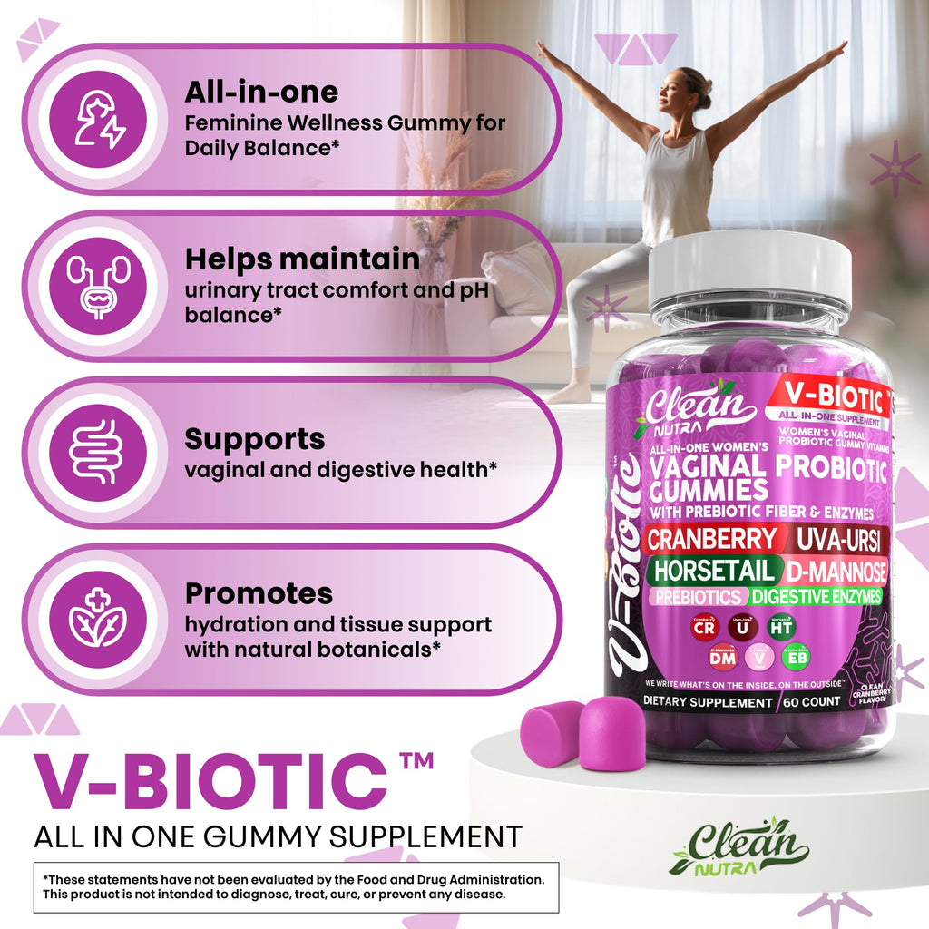 Clean Nutra Vbiotic Gummies, Cranberry, Horsetail, D-Mannose, UVA-Ursi, Probiotic Blend, Enzyme Blend, 60 Count (2)