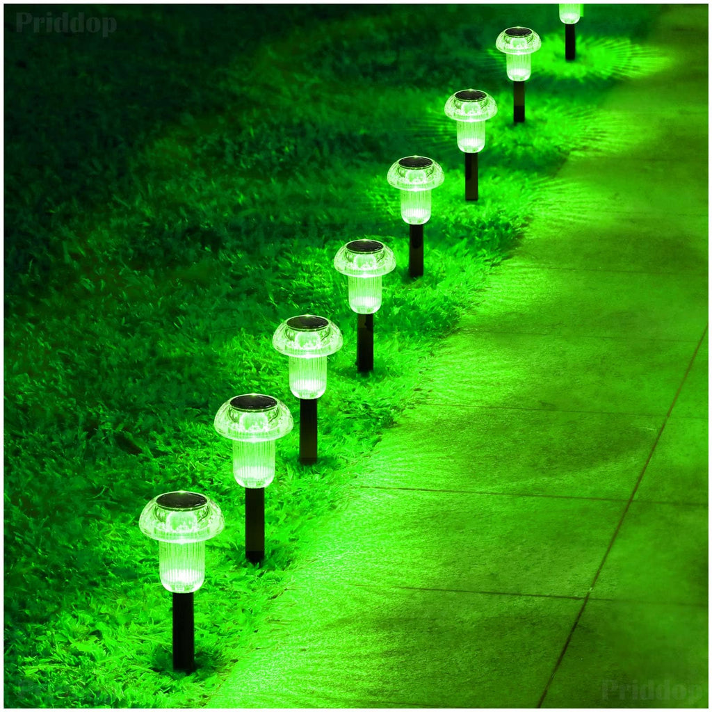 Priddop Solar Lights Outdoor Pathway Waterproof 8 Pack Green LED Green Stake Acrylic Mushroom Decorative Garden Lights for Yard Landscape Patio Outside Decorations
