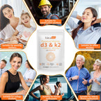 MXCZBSM 2 Bag Vitamin D3 K2 Supplement Softgel, Vitamin D3 K2 Softgel with 10000 IU Supports Immune, Heart, Teeth & Bone Health, Free of GMO, Gluten, Soy