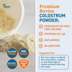 Dr. Tobias Colostrum Powder - Premium Bovine Colostrum Supplement for Immune Support, Gut Health & Muscle Recovery | 3g Per Serving Minimum 30% IgG Unflavored (8 oz 76 Servings)