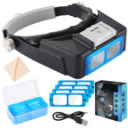 YOCTOSUN Magnifying Glasses with Light for Close Work, Rechargeable Headband Magnifier with 4 Lenses 1.5X-3.5X, Hands Free Magnifying Glass Visor for Jewelers, Crafts, Hobby