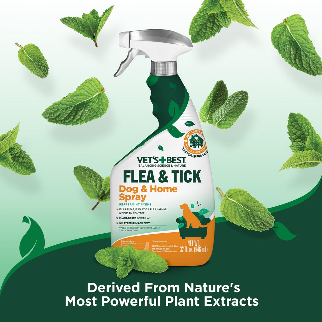 Vet's Best Indoor Flea & Tick Home Spray for Dogs, Plant-Based Spray, 32 oz