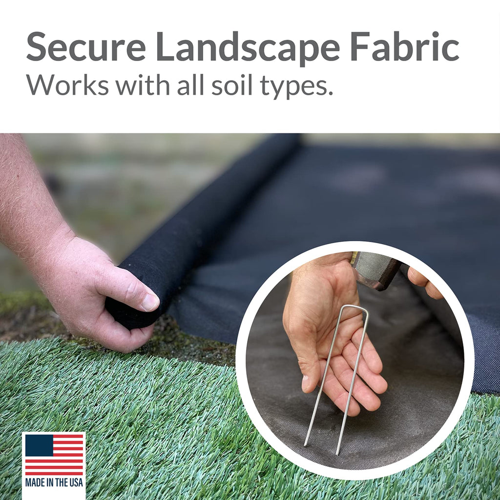Pinnacle Mercantile Garden Stakes 6 Inch 11 Gauge Galvanized Steel Landscape Staples, Heavy Duty Landscape Fabric Stakes 100 Pack for Weed Barrier, Sod, Edging, Fencing and Drip Irrigation Made in USA