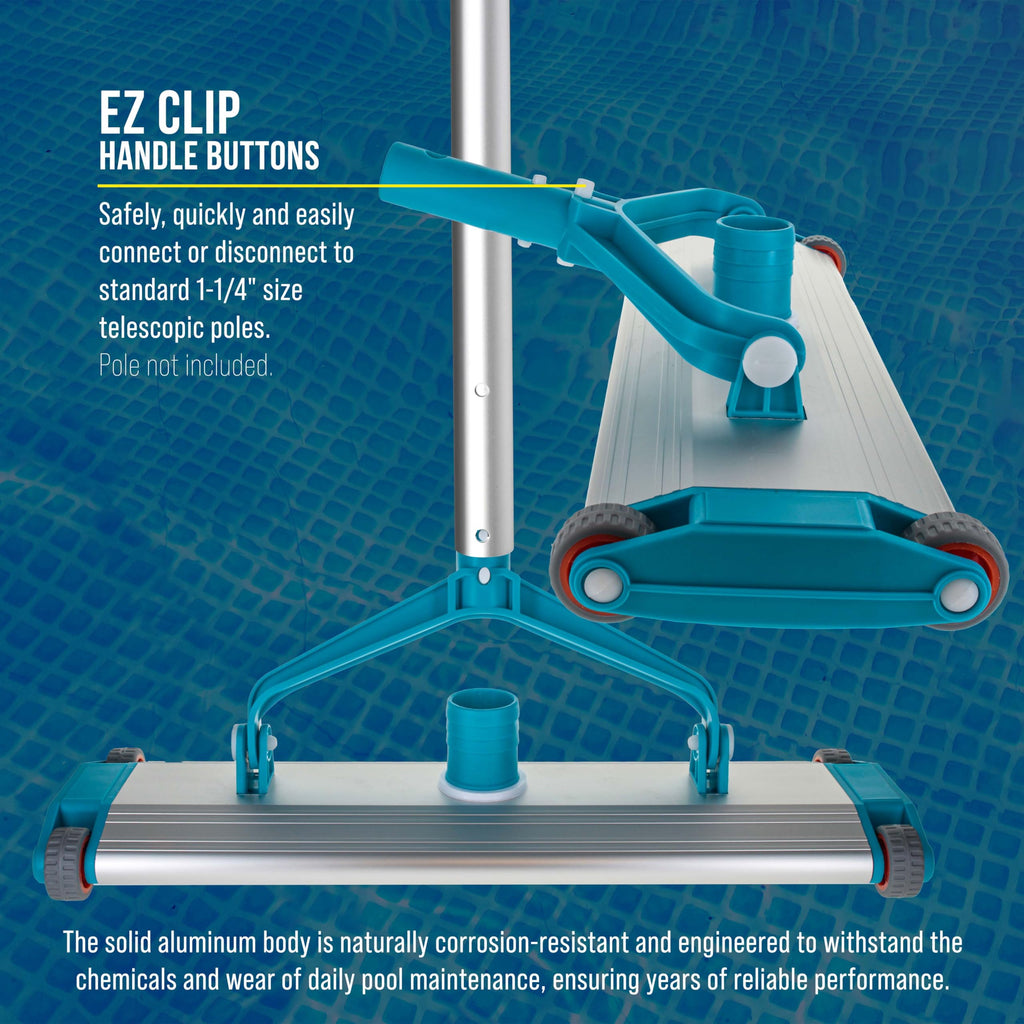 U.S. Pool Supply Heavy-Duty 17.5" Weighted Pool Vacuum Head with Aluminum Body - 5.6 lb Manual Inground Vacuum Head, Scrub Bristles, 1-1/2" Swivel Hose Connection - Concrete Pools, Clean Floor, Walls