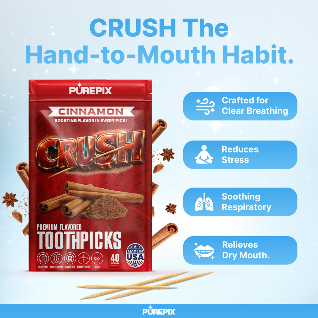 PurePix Flavored Toothpicks Variety Pack, Thick Durable Quit Smoking Support, Infused with Long-Lasting Flavor to Help Fight Cravings, 40 Count per Pouch, Vegan & Gluten-Free, Made in USA, (Pack of 5)