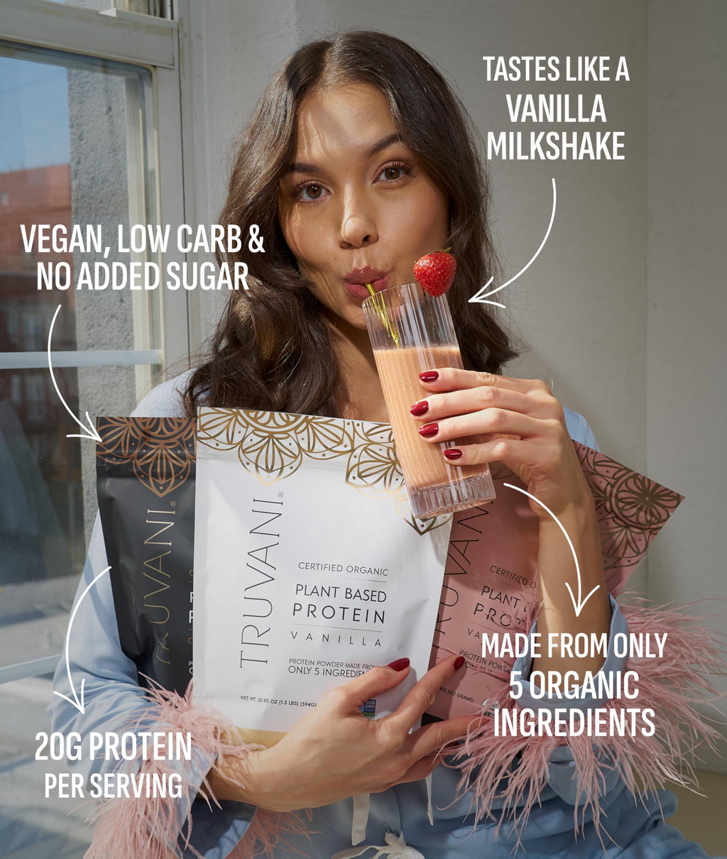 Truvani Vegan Pea Protein Powder | Vanilla | 20g Organic Plant Based Protein | 18 Servings | Keto | Gluten & Dairy Free | Low Carb | No Added Sugar