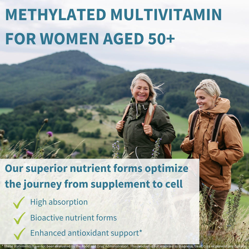 Igennus Methylated Multivitamin for Women 50+, Calcium & Magnesium for Bone Support, Sustained Release & Active B-Vitamins, Iron-Free Formula, Antioxidant Support, Clean Label, 60 Tablets