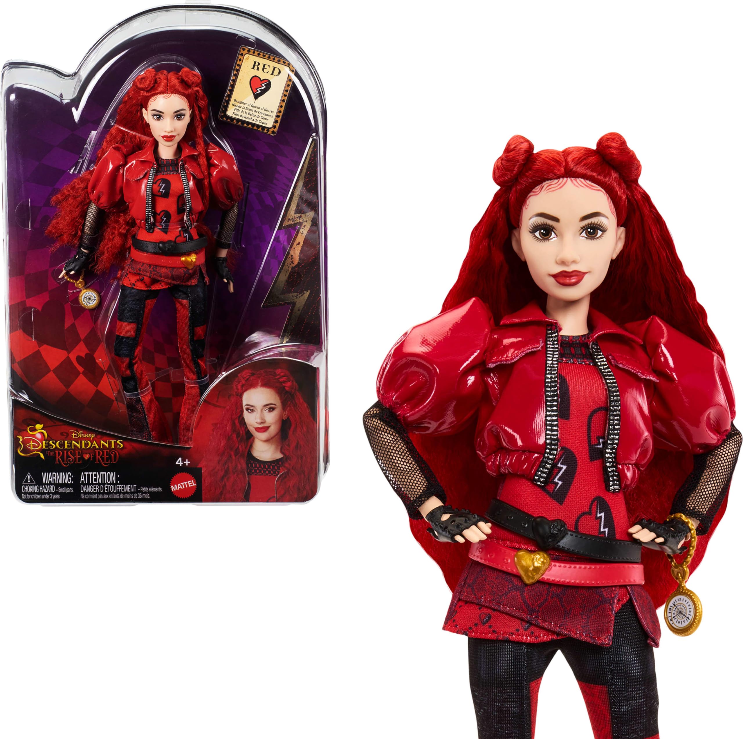 Mattel Disney Descendants: The Rise of Red Fashion Doll & Accessory – Red, Daughter of Queen of Hearts with Movie-Inspired Clothes & Pocket Watch