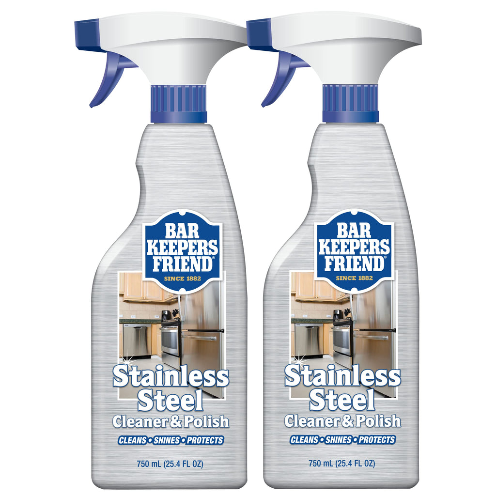 Bar Keepers Friend Stainless Steel Cleaner and Polish Spray (2 x 25.4 oz) Removes Oily Fingerprints, Hard Water Stains, Grime & Food Debris without Scratching or Dulling Appliances & Surfaces