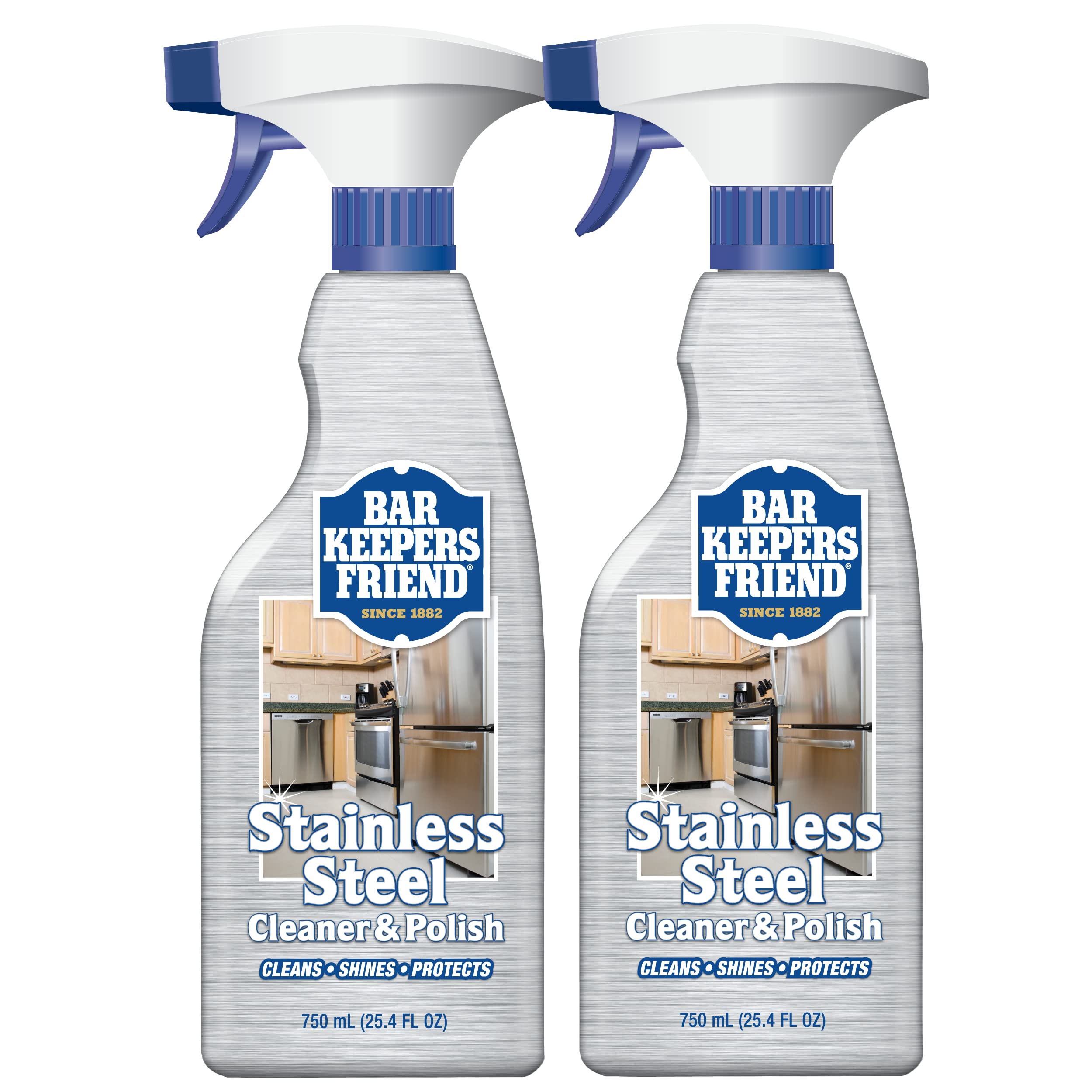 Bar Keepers Friend Stainless Steel Cleaner and Polish Spray (2 x 25.4 oz) Removes Oily Fingerprints, Hard Water Stains, Grime & Food Debris without Scratching or Dulling Appliances & Surfaces