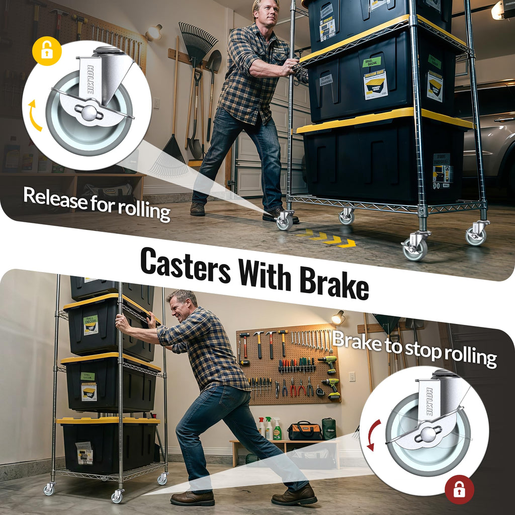 HOLKIE Caster Wheels 3 inch Locking Casters Set of 4, Threaded Stem 3/8" -16 x 1-1/2" (Diameter 3/8", Length 1-1/2") Swivel Heavy Duty Castors Gray