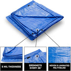 Grizzly Tarps by B-Air 20' x 30' Large Multi-Purpose Waterproof Heavy Duty Poly Tarp with Grommets Every 36", 8x8 Weave, 5 Mil Thick, for Home, Boats, Cars, Camping, Protective Cover, Blue